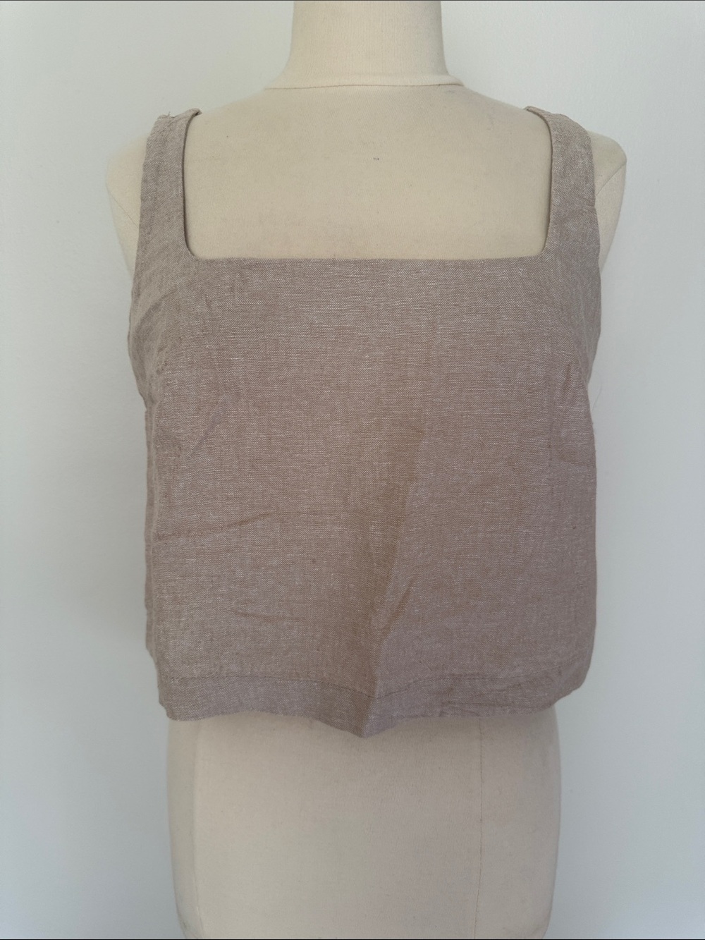 Old Navy Taupe Square Neck Linen-Blend Crop Top